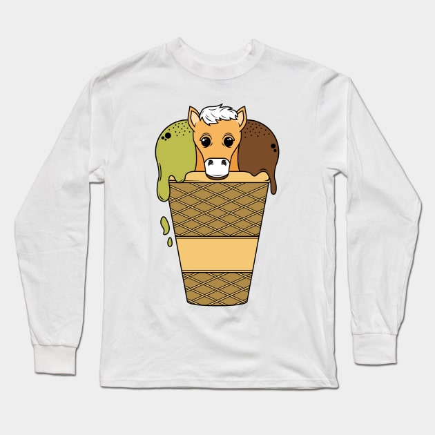 Horse with Waffle Ice Cream Long Sleeve T-Shirt by Markus Schnabel